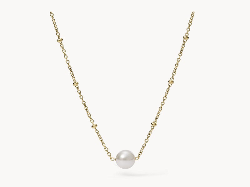 Imitation Pearl Gold-Tone Stainless Steel Beaded Necklace For Women