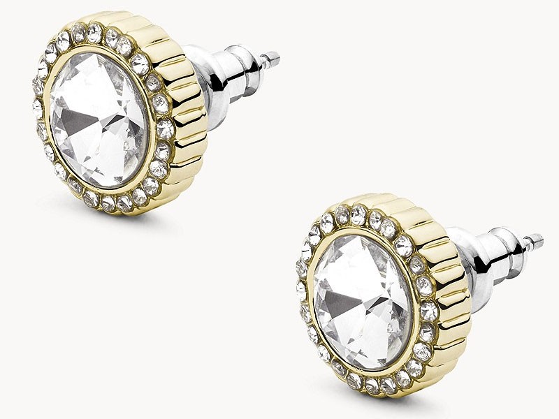 Round Gold Tone Brass Studs Earring For Women