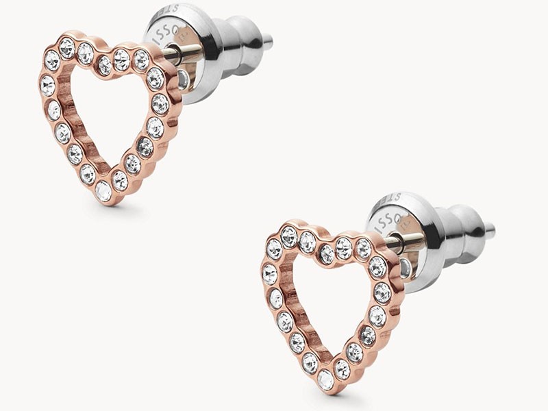 Open Heart Rose Gold-Tone Stainless Steel Earrings For Women
