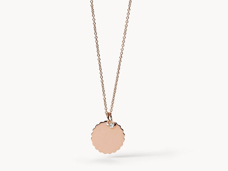 Scalloped Disc Rose Gold-Tone Stainless Steel Necklace For Women