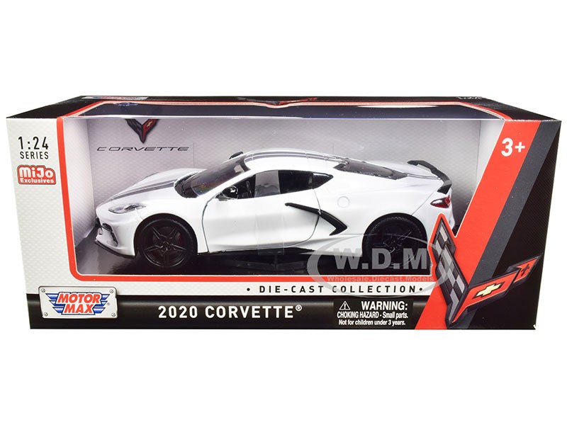 Chevrolet Corvette C8 Stingray White with Gray Stripes 1/24 Diecast Model Car