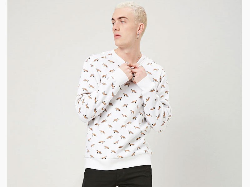Fox Print Fleece Sweatshirt For Men
