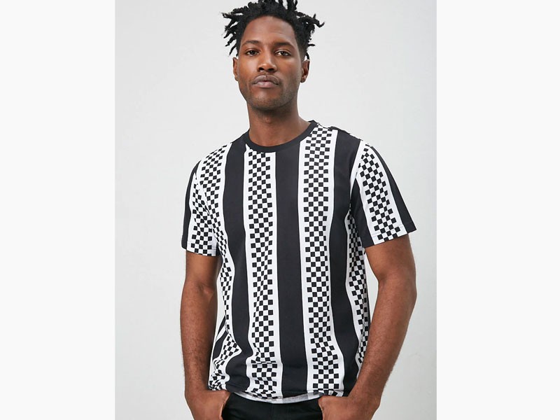 Striped Checkered Print Tee For Men