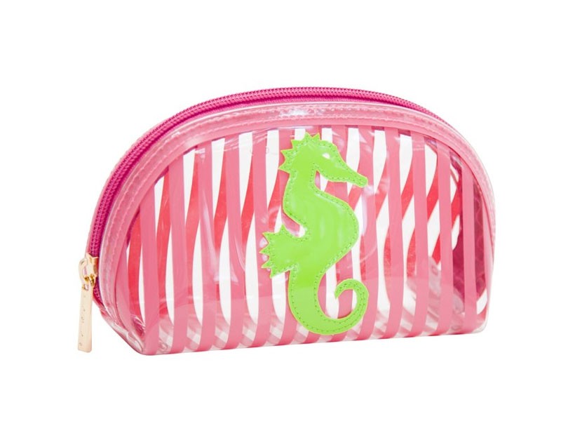 Clear pink stripes Small Molly Case with Green Seahorse