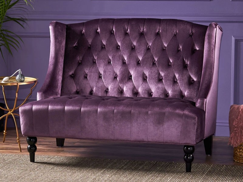 Leona French Style High Back Tufted Winged Velvet Love seat