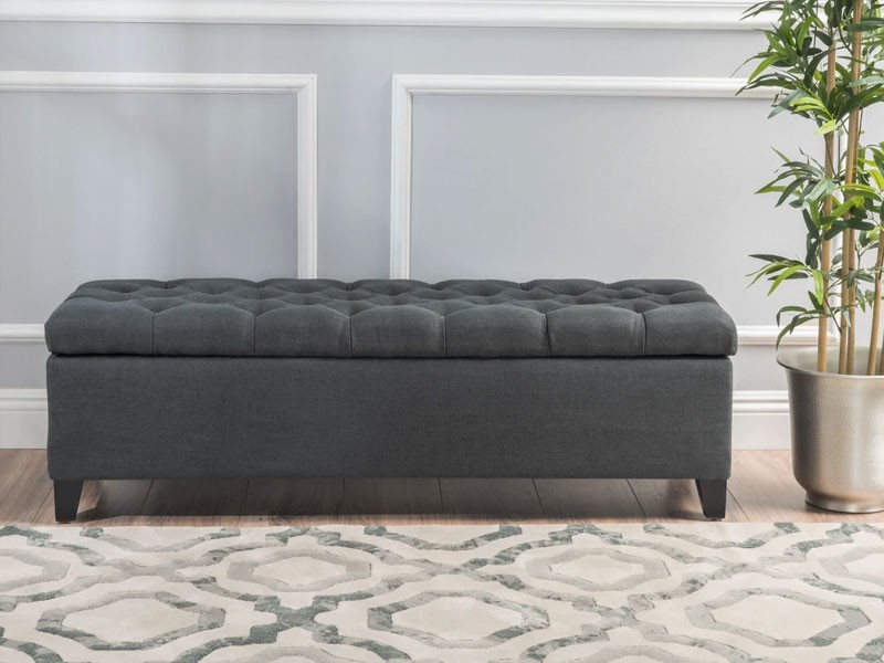 Molle Contemporary Button-Tufted Fabric Storage Ottoman Bench