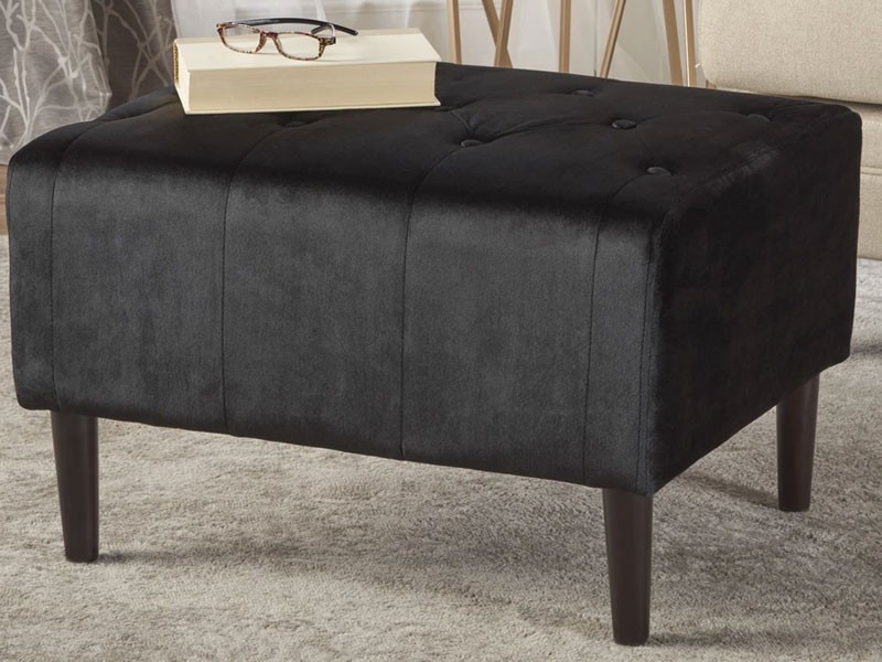 Kalani Modern Glam Button Tufted Diamond Stitch Velvet Ottoman With Tapered Legs