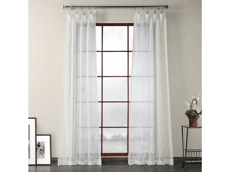 Vega White Patterned Linen Sheer Curtain