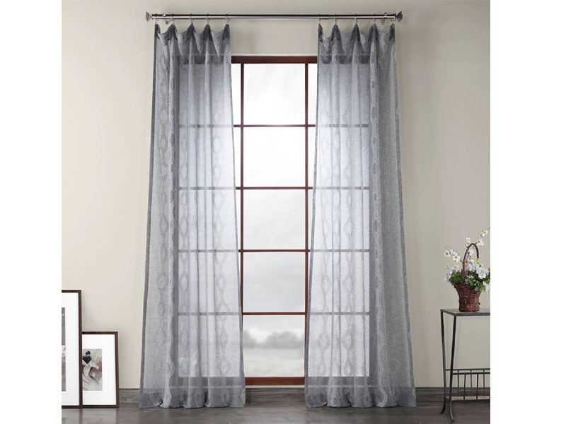 Vega Charcoal Patterned Linen Sheer Curtain
