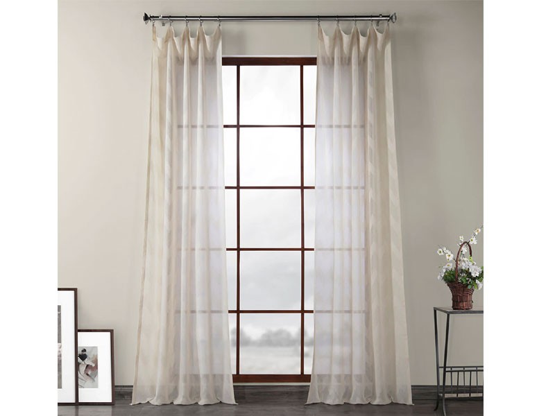 Sirius Beige Patterned Linen Sheer Curtain