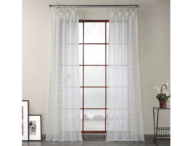 Polaris Off White Patterned Linen Sheer Curtain