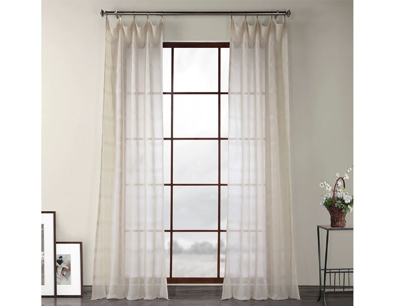 Polaris Tan Patterned Linen Sheer Curtain