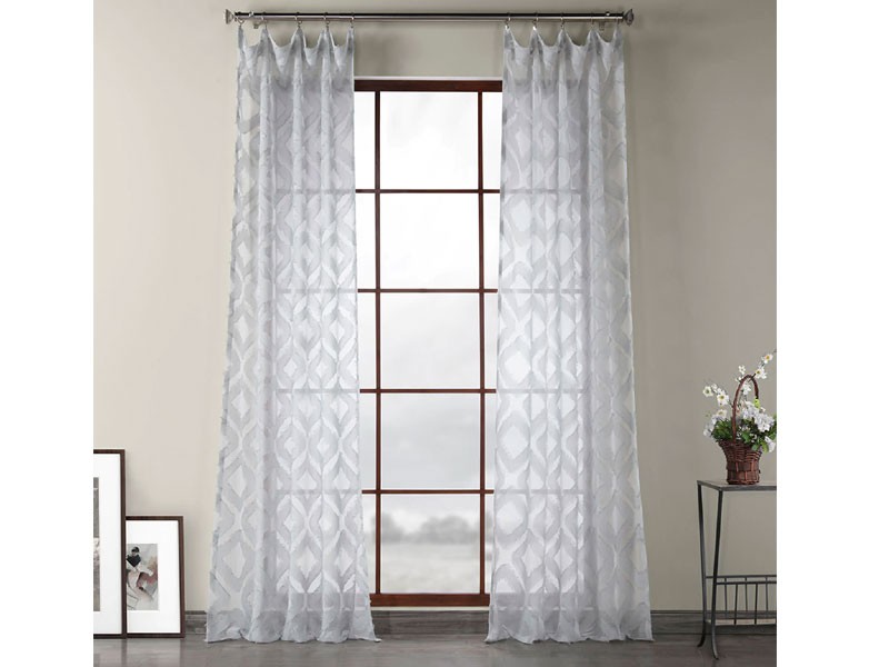 Capella Silver Patterned Linen Sheer Curtain