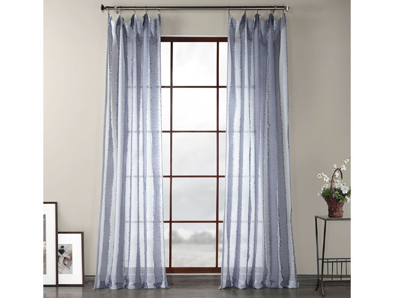 Antares Blue Patterned Linen Sheer Curtain