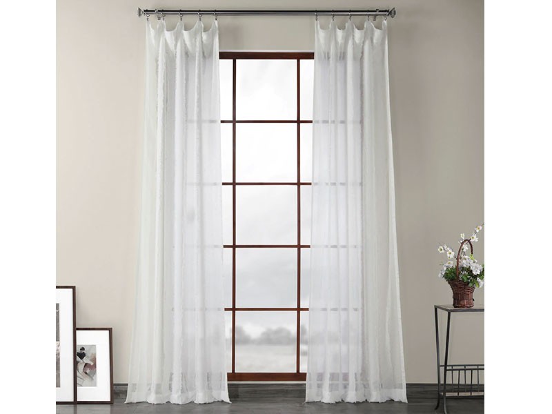 Antares White Patterned Linen Sheer Curtain