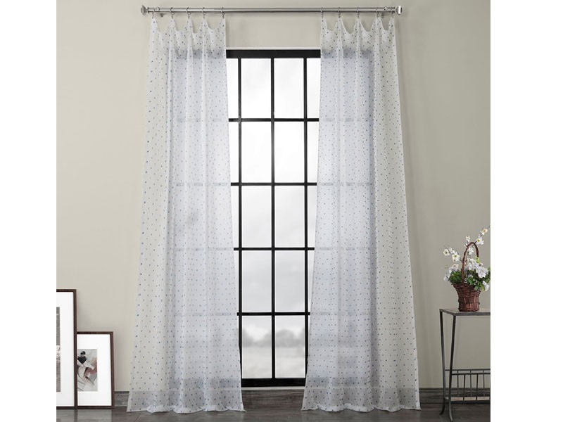 Altair Blue Patterned Linen Sheer Curtain