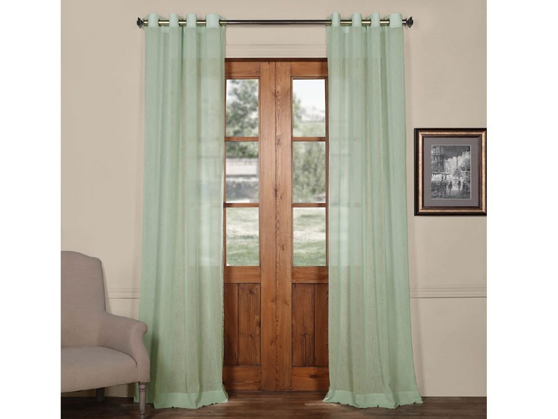 Rio Sky Grommet Solid Faux Linen Sheer Curtain