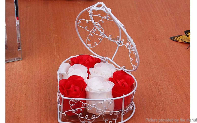 Romantic Rose Scented Bath Soap Valentine Gift w/ Heart Shaped Iron Box 6 Piece