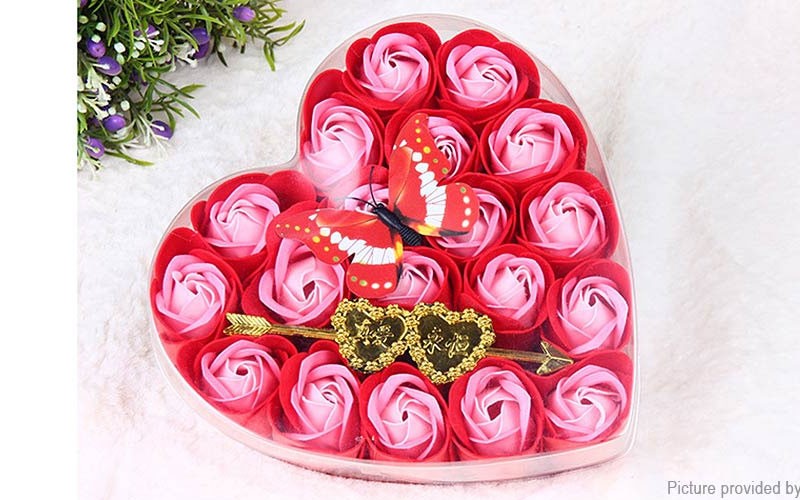 Romantic Rose Scented Bath Soap Valentine Gift w/ Butterfly & Heart (19 Pieces)