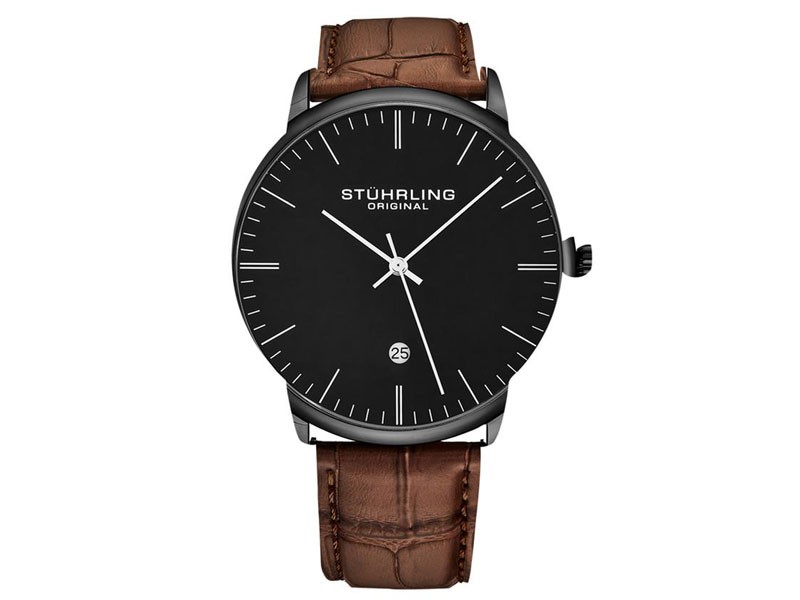 Stuhrling Men's Genuine Leather Dress Watch with Date