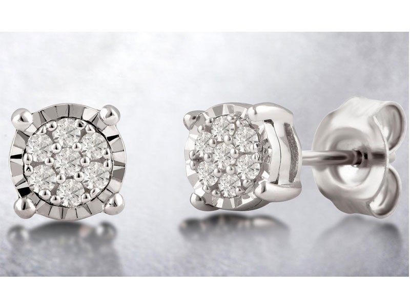 Diamond Cluster Stud Women's Earrings in Sterling Silver By Diamond Muse