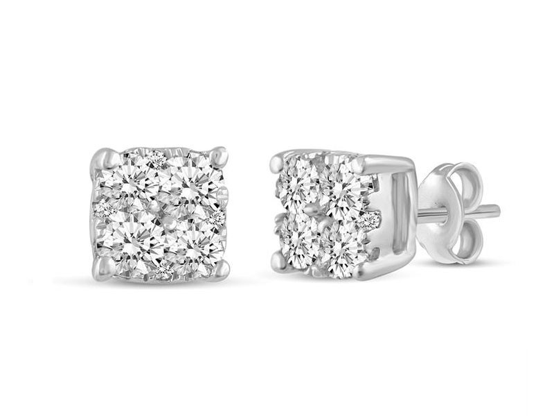 Diamond Cushion Cluster Stud Women's Earring in Sterling Silver Fifth And Fine
