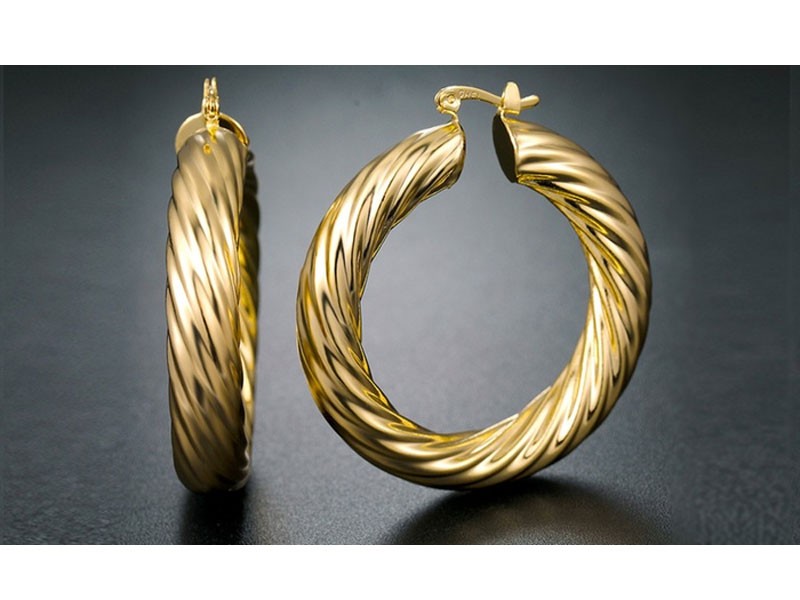 Yellow Gold Plated Twisted Hollow Hoop Women's Earrings By Euphir