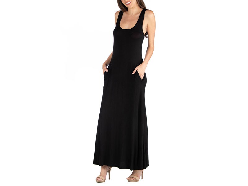 Women's 24/7 Comfort Apparel Scoop Neck Maxi Dress With Pockets