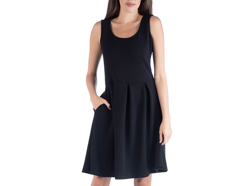 Women's 24/7 Comfort Apparel Pleated Skater Dress Pockets