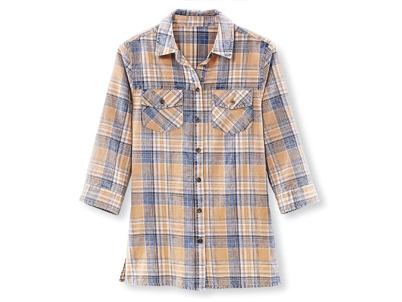 Casual Acid-Washed Plaid Tunic For Women