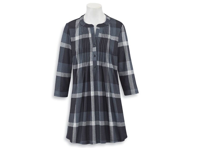 Ombre Plaid Pintuck Tunic For Women