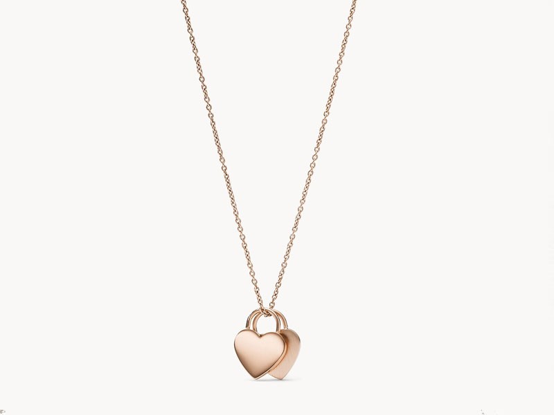 Duo Heart Rose Gold-Tone Stainless Steel Necklace For Women