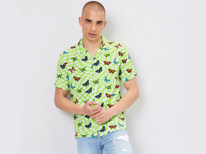 Classic Fit Checkered Butterfly Shirt For Men