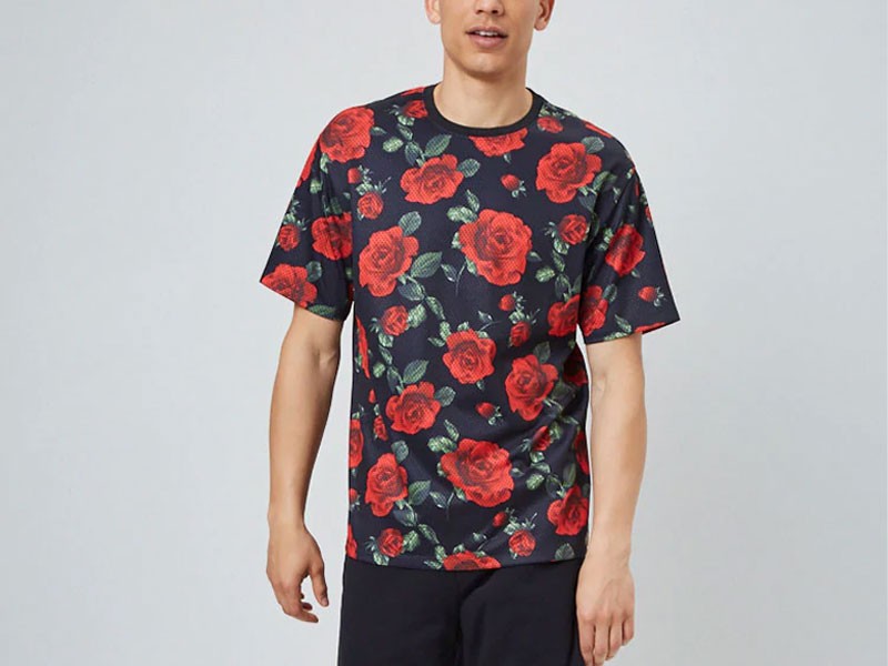 Rose Print Jersey Mesh Tee For Men