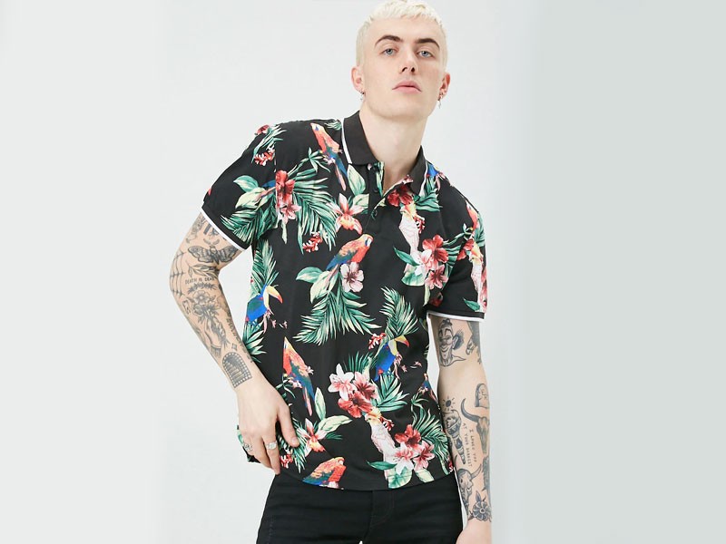 Tropical Parrot Print Polo For Men