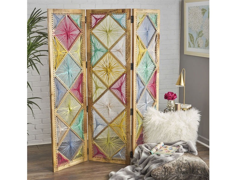 Eposs Bright Multi Colored Fabric Wall Divider with Mango Wood Frame