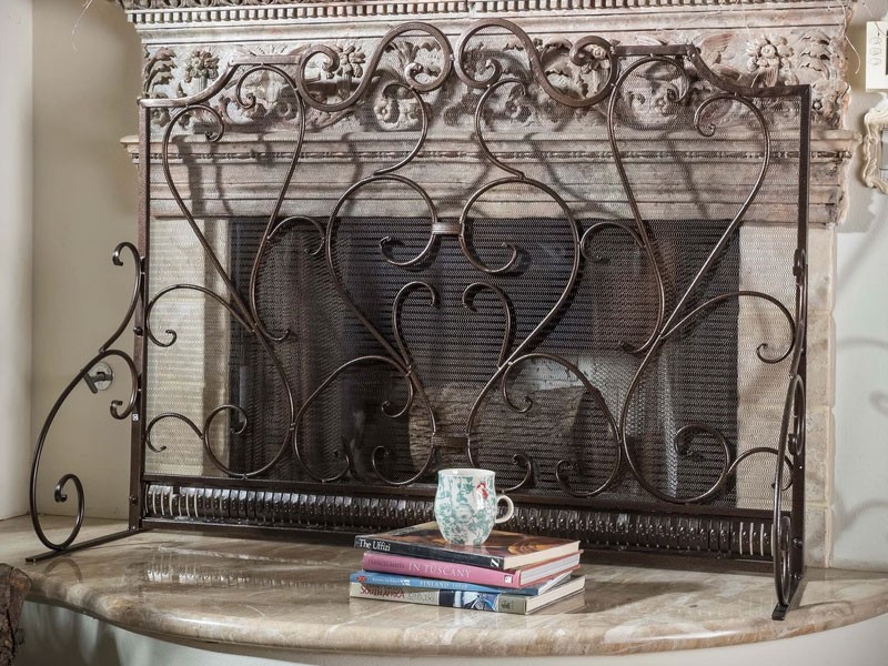 Adalia Black Brushed Gold Finish Wrought Iron Fireplace Screen