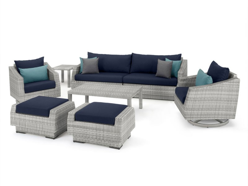 Cannes Deluxe 8 Piece Sofa & Club Chair Set Blue