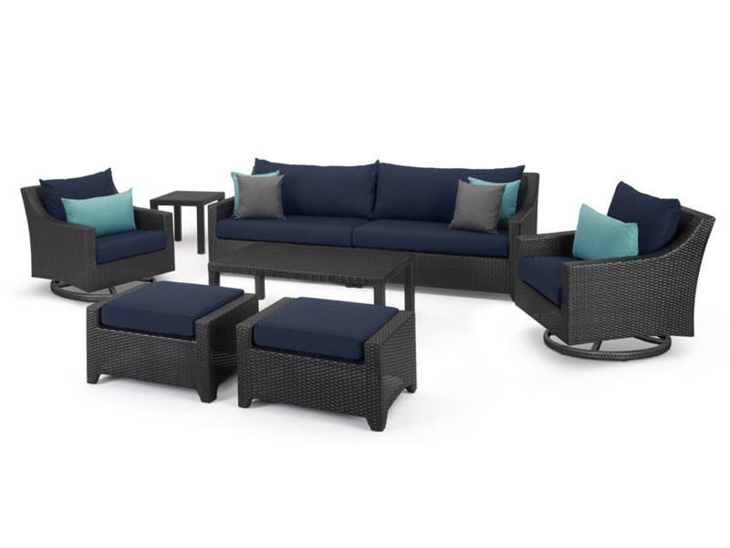 Deco Deluxe 8 Piece Sofa & Club Chair Set Blue