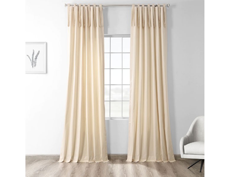 English Cream Solid Cotton Tie-Top Curtain