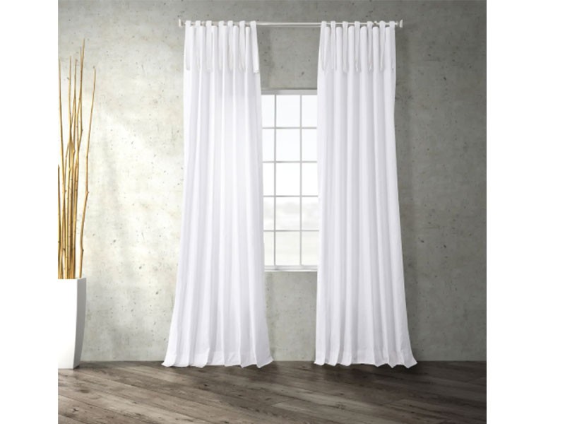 Whisper White Solid Cotton Tie-Top Curtain