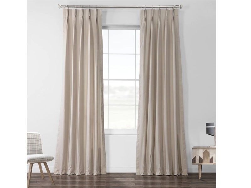 Hazelwood Beige Solid Cotton Pleated Curtain