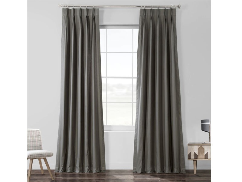 Millstone Gray Solid Cotton Pleated Curtain