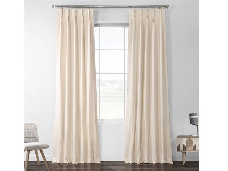 English Cream Solid Cotton Pleated Curtain
