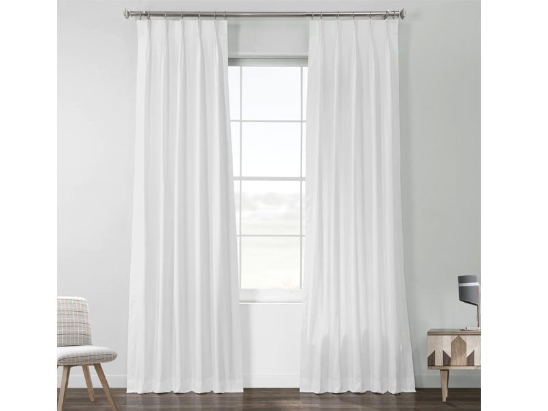 Whisper White Solid Cotton Pleated Curtain