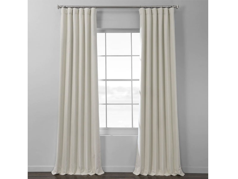 Ecru Italian Textured Faux Linen Hotel Blackout Curtain