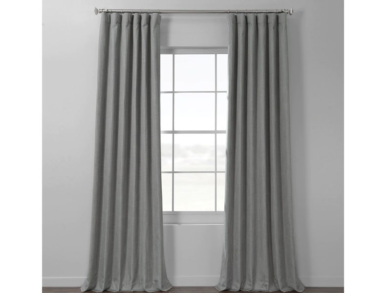 Pebble Grey Italian Textured Faux Linen Hotel Blackout Curtain