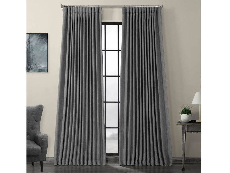 Blazer Grey Faux Linen Extra Wide Blackout Room Darkening Curtain