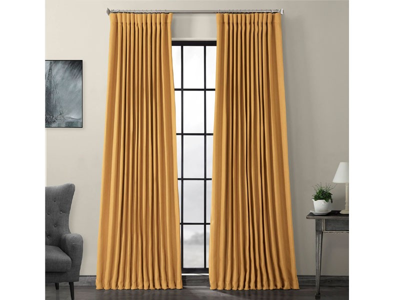 Dandelion Gold Faux Linen Extra Wide Blackout Room Darkening Curtain