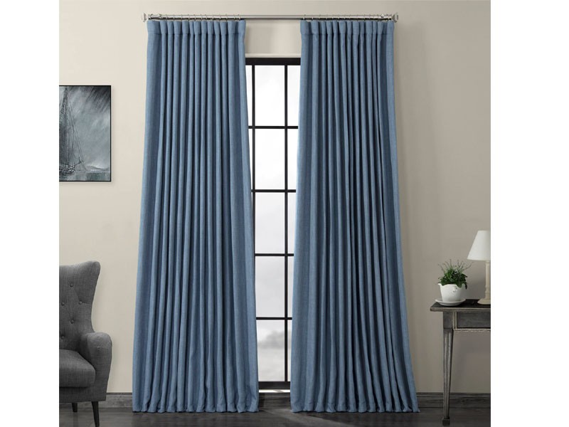 Denim Faux Linen Extra Wide Blackout Room Darkening Curtain